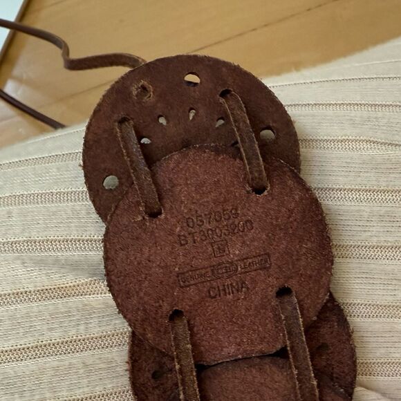 Fossil Dark Brown Leather Concho Western Studded Boho Front Tie Belt L - Picture 3 of 16